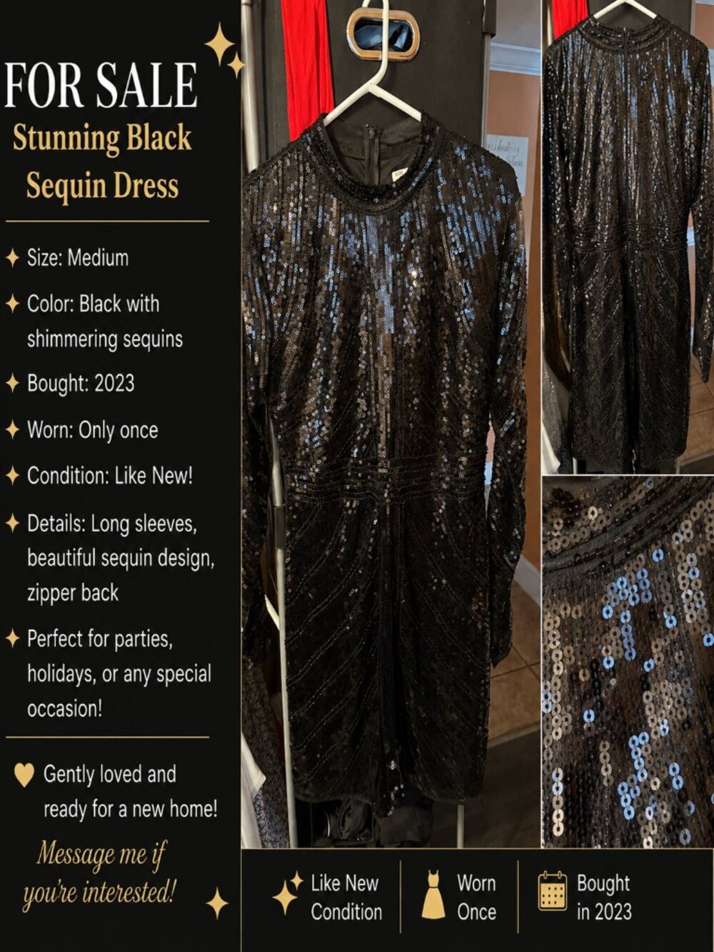 Sequin Black Short Dress